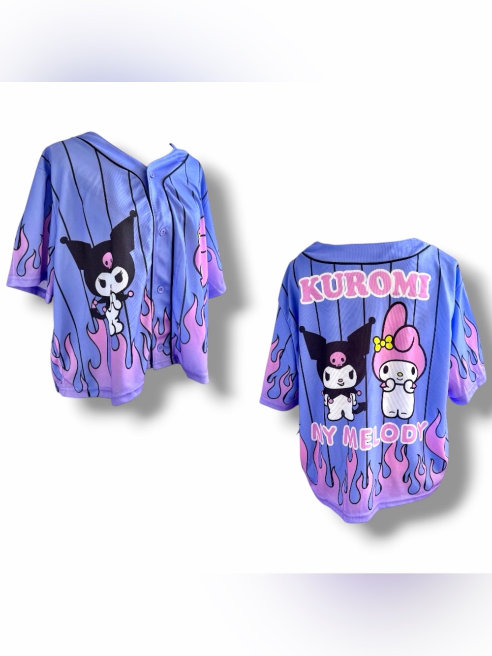 Sanrio Kuromi My Melody Purple Flame Jersey XL NWT Kawaii Fairy Kei Y2K